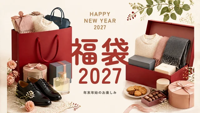 福袋2027のアイキャッチ（福袋やギフトの写真と「福袋2027」「年末年始のお楽しみ」の文字）