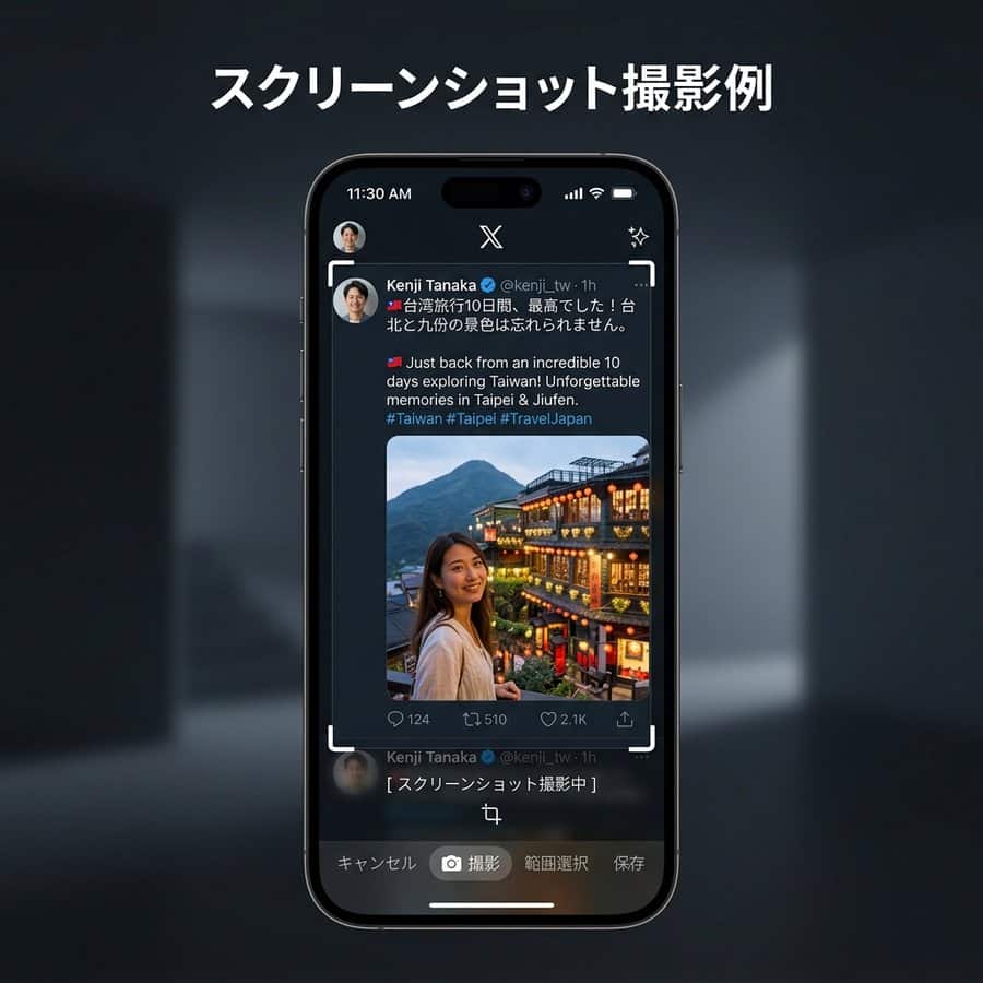 TAIWAN PASS応募 スクリーンショットの撮影例 アカウント名が見えるように撮る